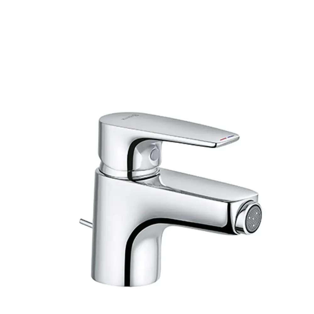 Kludi Bidetarmatur mit schwenkbarem Auslauf und Hebel zur Temperaturregulierung. Oberfläche in Chromoptik. Geeignet für die Installation an einem Bidet.